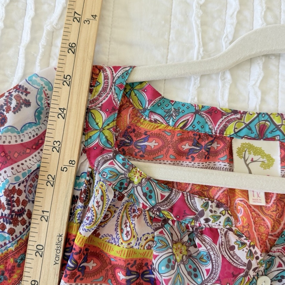 Anthropologie Fig & Flower Blouse Top Woman 1X Bright Bold Festive Party - Picture 6 of 8